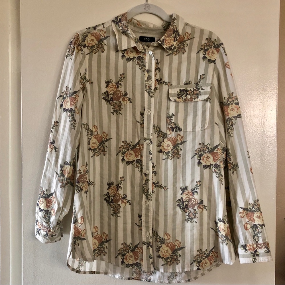 Urban Outfitters BDG Stripe & Floral Button-Down